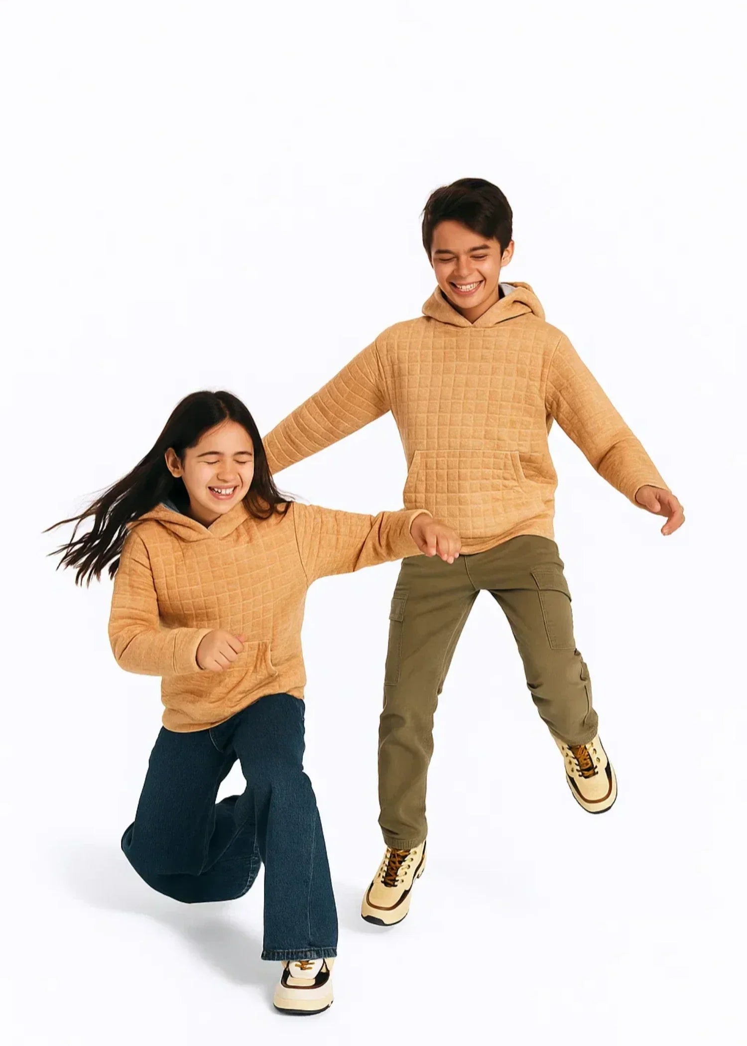 Unisex Kids Quilted Hoodie – Camel Brown